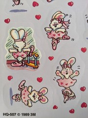 Vintage 1980s Rabbit Bunny Ballerina Ballet Sticker Sheet Full 3M 1989