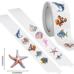 500 Pcs/Roll Cartoon Marine Life & Seashell Stickers PVC Waterproof Decals for J