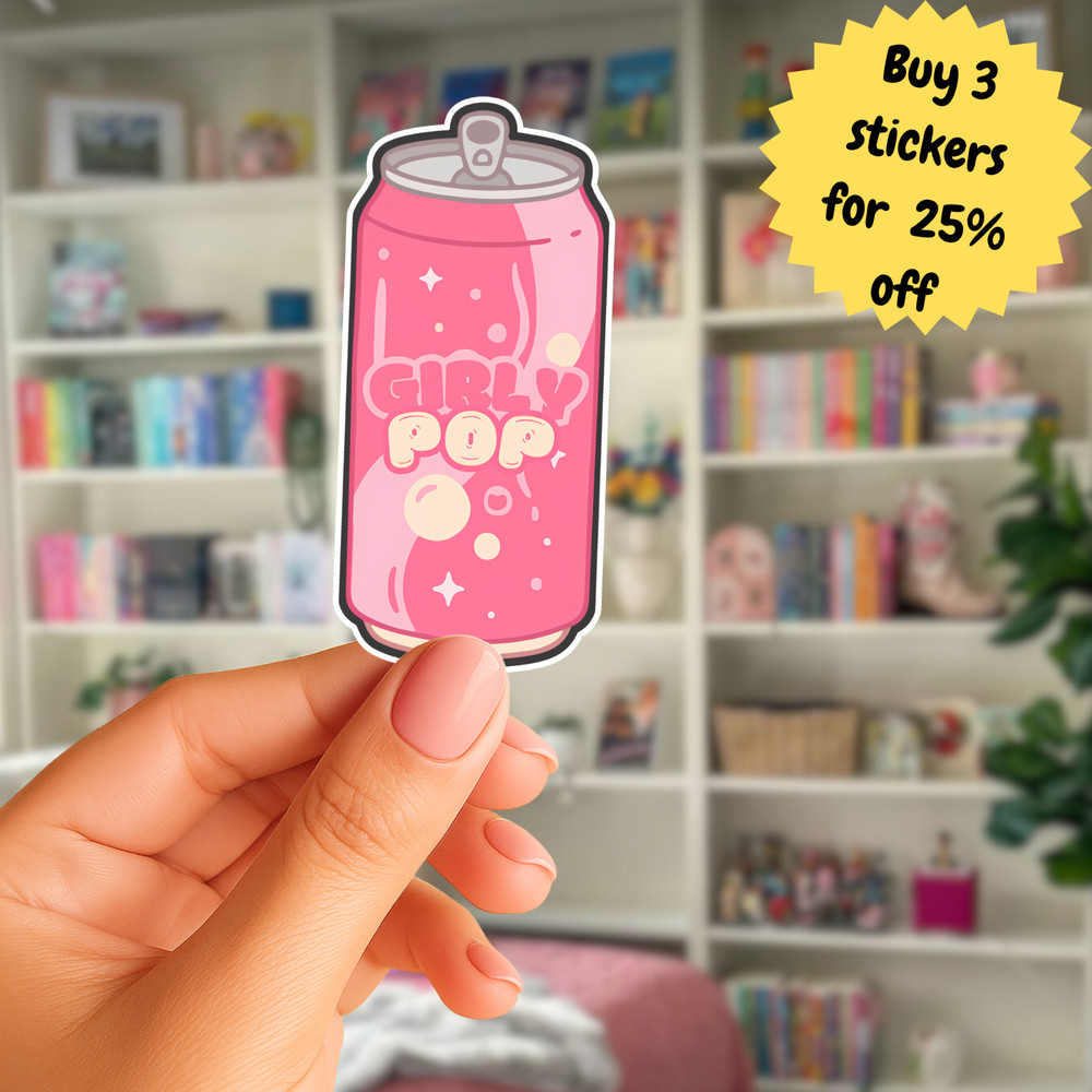 Girly Pop Sticker Pink Soda Can Laptop Sticker Cute Decal Gift for Her