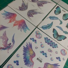 4 Sheets Girls Glitter Face Tatoos Butterfly Feather Angle Wings Bubbles NEW NIP