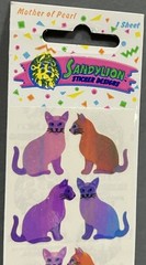 Rare Vintage Stickers NIP Sandy Lion Mother Of Pearl Opal Iridescent Kitty Cats