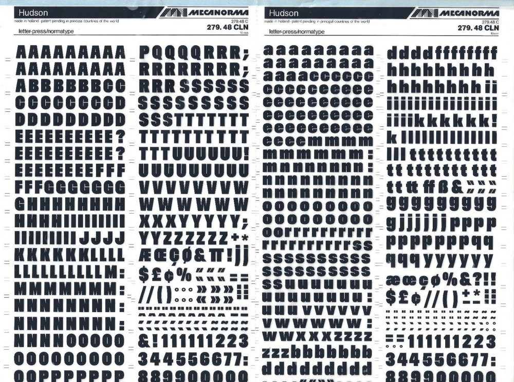 MECANORMA Transfer Lettering Sheet A3, Letraset, #648 HUDSON 10MM