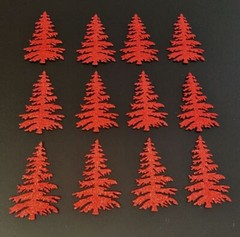 Christmas Die Cuts * 12 Little Christmas Trees * Glitter Foam * White Green Red