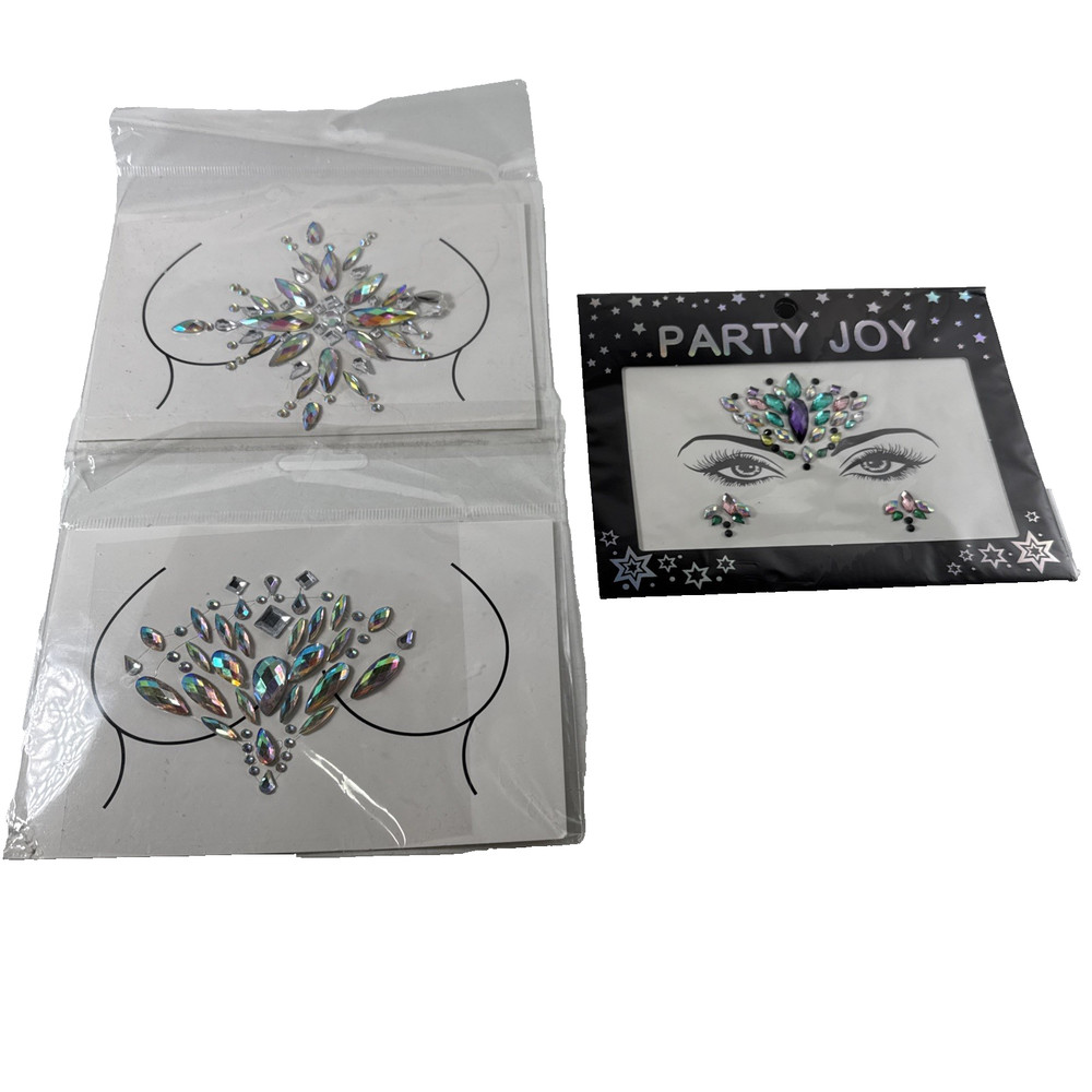 PARTY JOY 3X Self-Adhesive COSTUME Jewel Swirls for FACE/CLEAVAGE