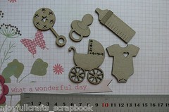 CHIPBOARD DieCut BABY PRAM, RATTLE, DUMMY, BOTTLE – 1 Style Choice Scrap FX B