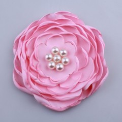 50PCS 9.2CM Fashion Burned Satin Fabric Flowers With Bead For Clothes Accessory