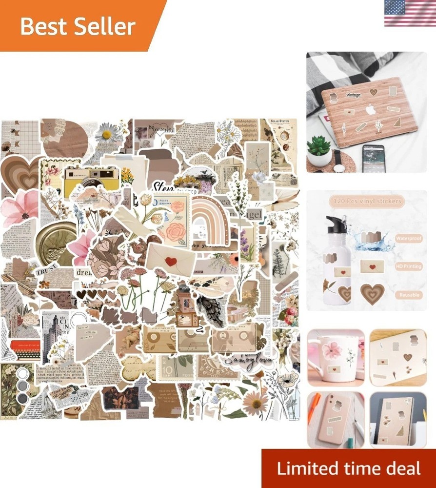 120Pcs Vintage Watercolor Stickers – Scrapbook Supplies for DIY Projects