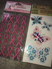 Breast Cancer Awareness Ribbon & Butterflies Stickers Bling Gemstone Design LOT