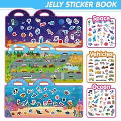 HOT FOX 6 Pack Reusable Sticker Book, Jelly Sticker Book for Kids, Suitable f…