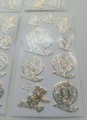 Set of 4 sheets of vintage introduct glitter stickers «Q» discontinued Germany