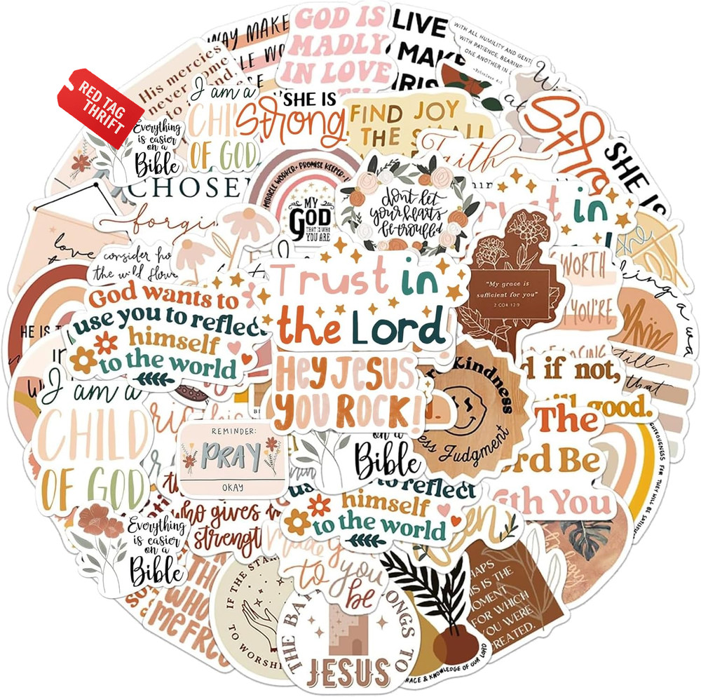 Christian Jesus Stickers 50PCS, Vinyl Waterproof Boho Aesthetic Bible Stickers f