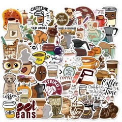 50pcs Coffee Stickers,Waterproof No Residue, 168