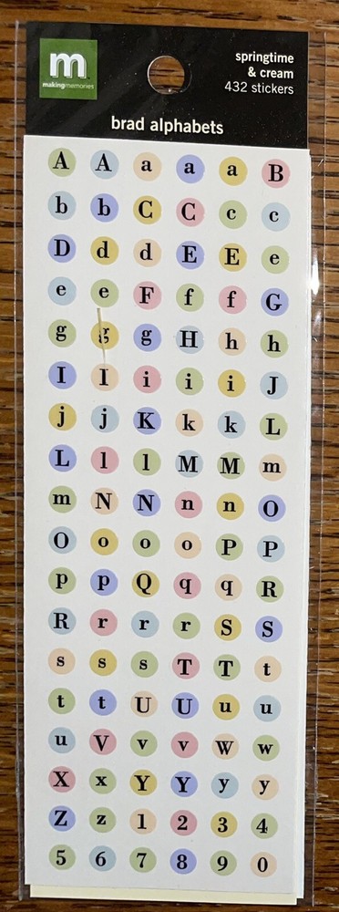 Making Memories Brads Alphabets Springtime Cream Alpha Letters 2 Sheets Stickers