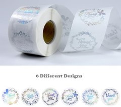 Holographic Clear Thank You Stickers Roll for Small Business 6 Different Designs