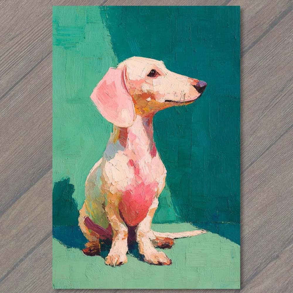 STICKER Pastel Dachshund Wiener Dog Impasto Texture Teal Green Pink Ears