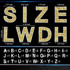 68Pcs Rhinestone Letter Stickers Glitter Alphabet A-Z Self-Adhesive Gold White