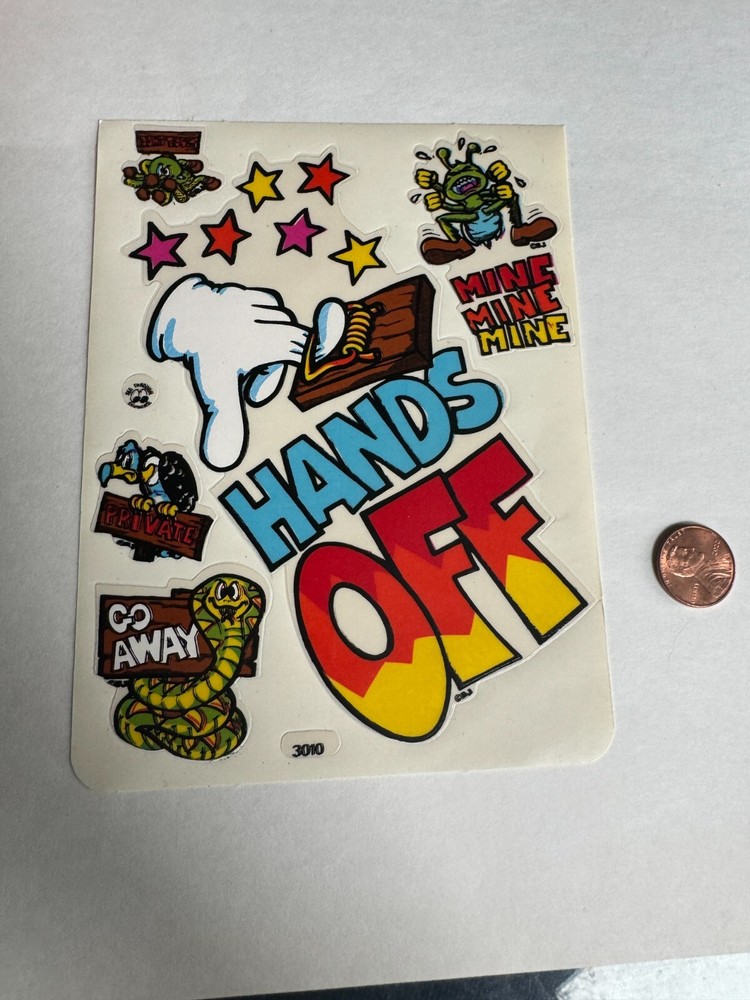 Vintage 1984’s BJ Hands Off Snake Go Away Stars Scrapbooking Sticker Sheet