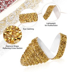 3/5 Inch x 1 Yard Crystal Rhinestone Sticker Ribbon Gold Yellow