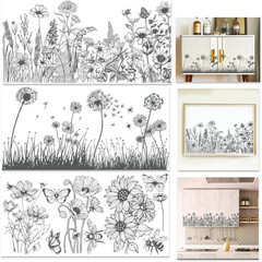 3 Sheet Black White Rub on Transfers for Crafts 6X12 Flower Furniture Rub on Tra