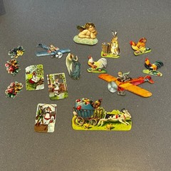 Vintage Airplane & Easter Die Cut Scrap Lot 15 Pc Rabbits Roosters Angels German