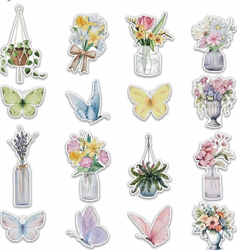 🦋🌸 Watercolor BUTTERFLY FLOWER STICKERS floral WILDFLOWER bouquet garden rose
