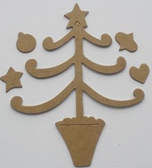 {3} TREE w/ DECORATIONS – Raw Bare Christmas Chipboard Die Cuts