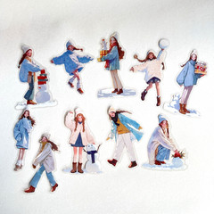 Winter Holiday Snow Girl Stickers Junk Journal Collage Scrapbooking