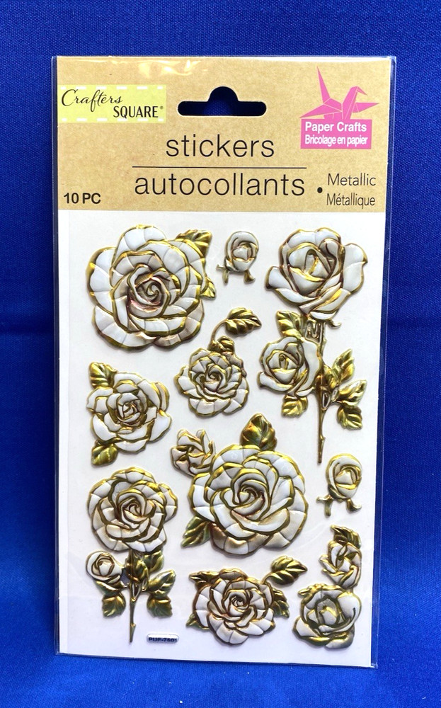 Crafters Square Metallic Puffy Floral Rose Stickers Gold Accent Flower