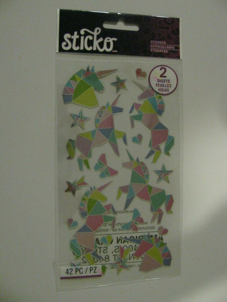 Sticko Stickers ORIGAMI UNICORN 2 Sheets 42 Pieces NIP