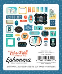 1 Pack of Echo Park Paper TEEN SPIRIT BOY Theme Ephemera Pieces