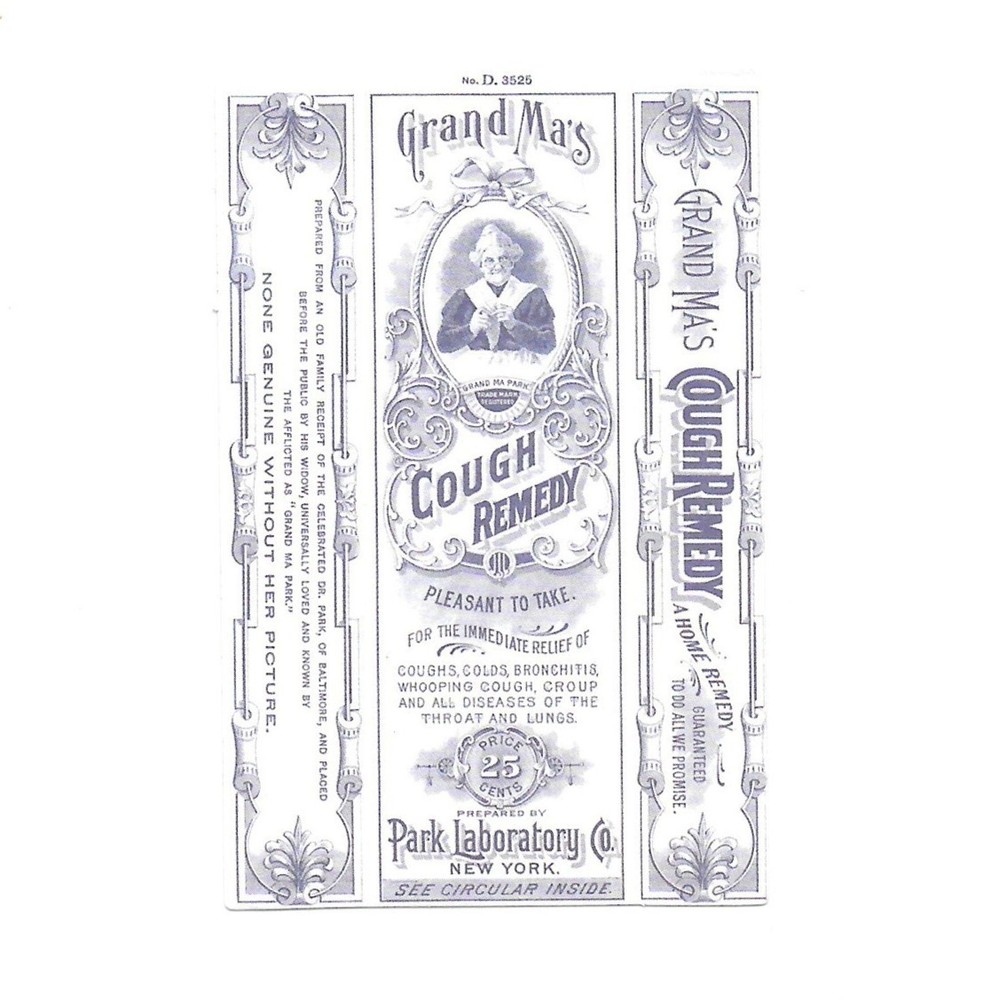 Vintage Grand Ma’s Cough Remedy Apothecary Patent Medicine Label Paper Sticker