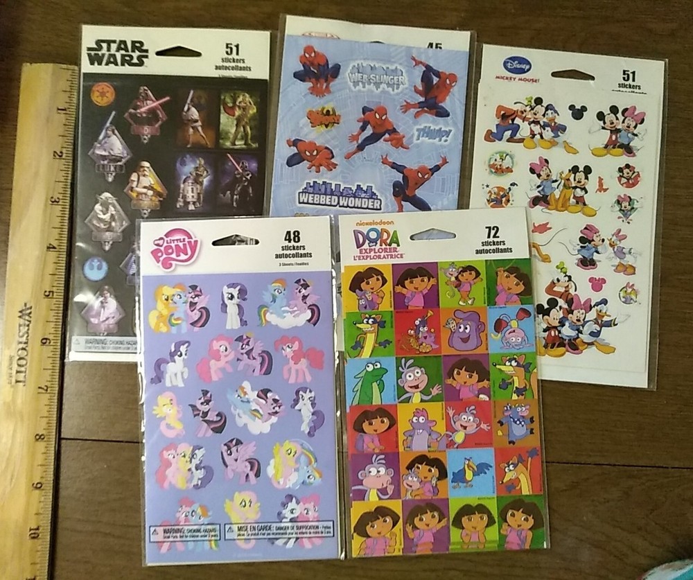 lot children’s stickers NOS Disney Dora Spiderman My Little Pony Star Wars