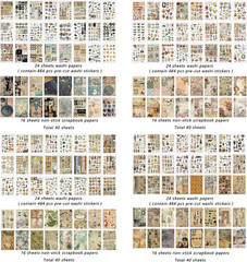 4 Pack Vintage Washi Stickers and Papers for Scrapbooking, 4×40 Sheets Ephemera