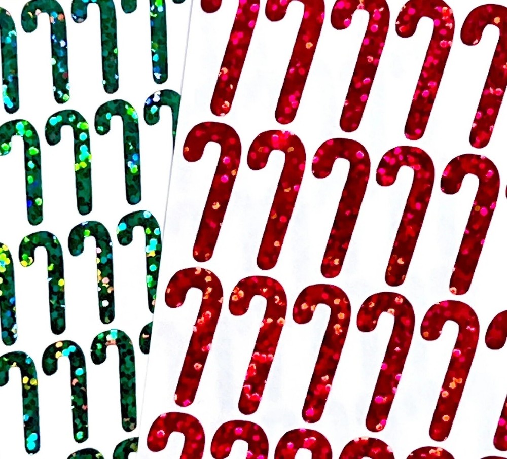Holographic Sparkle Candy Cane Sticker Sheet! – Choose a Size – Cute & Sparkly!