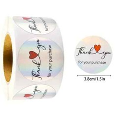 500/Roll 1.5″ Laser Holographic Heart Thank You Stickers for Business Package