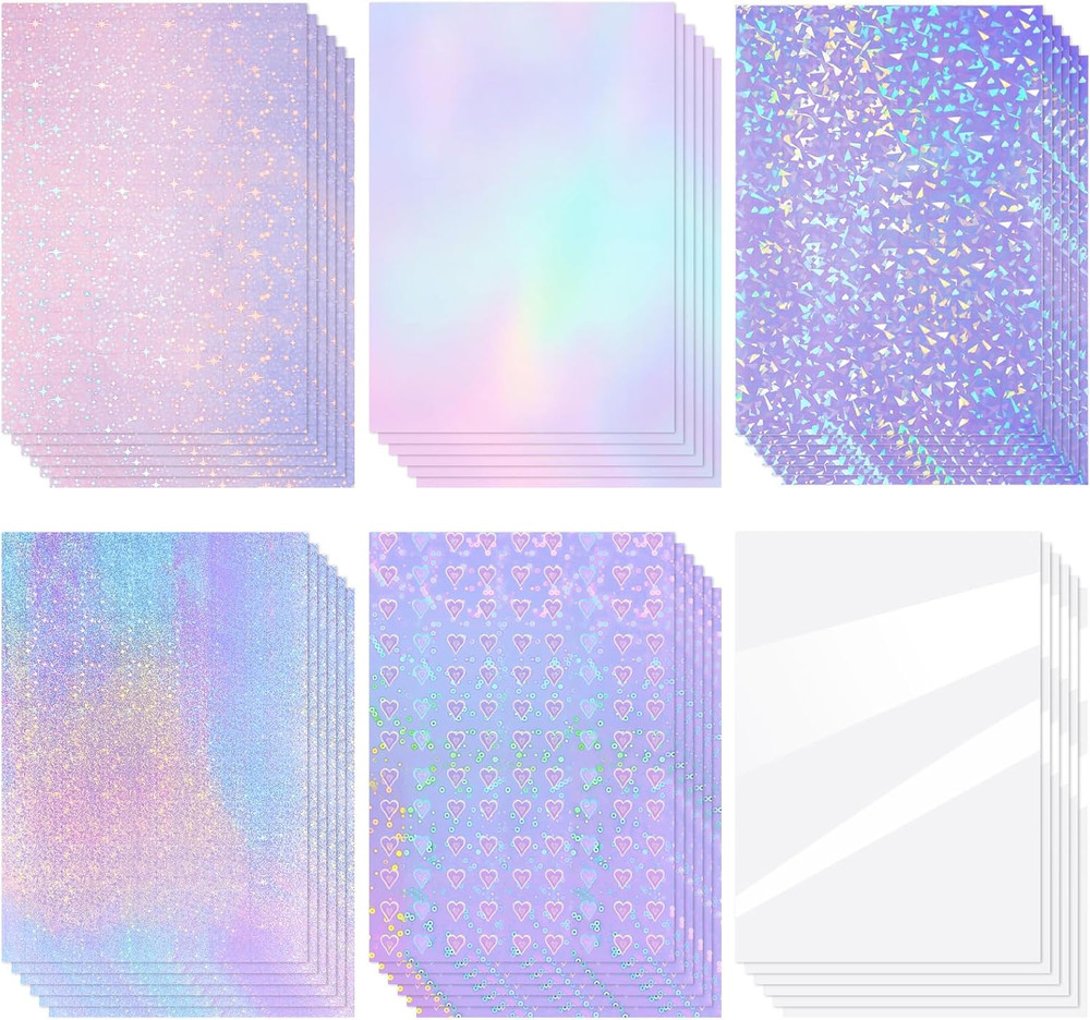 60 Sheet Holographic Laminate Sheet Clear Glitter A4 Size Vinyl Sticker Paper Ho