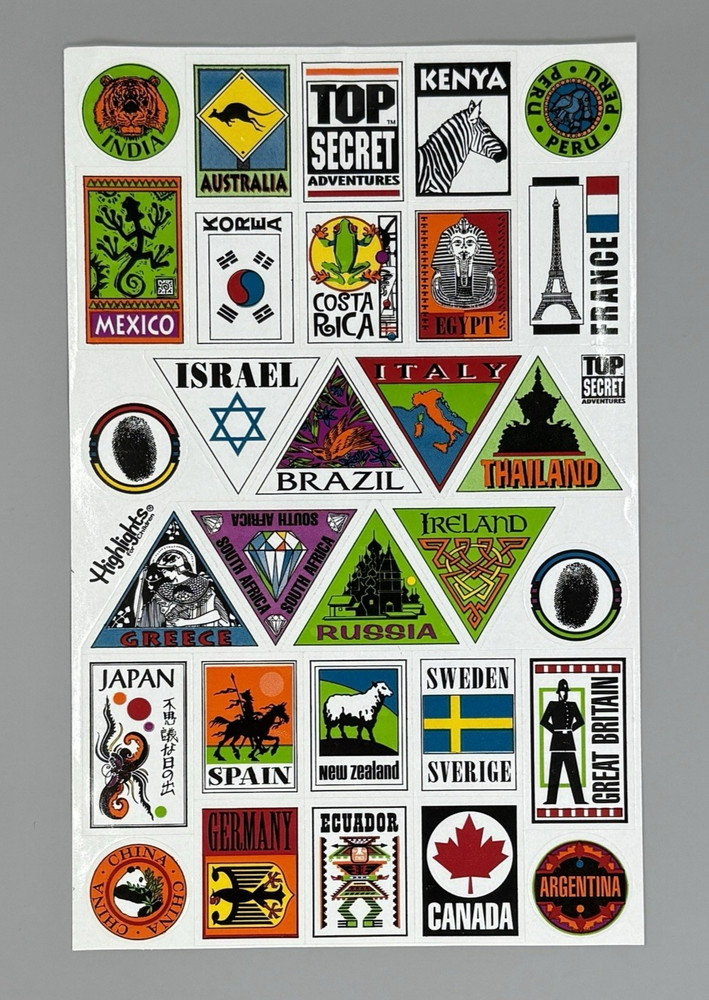 Vintage Highlights Children Sticker Sheet International Passport Travel Stickers