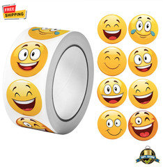 500Pcs Happy Face Stickers Roll 1 Inch Fun Emoji Labels Gift Packaging