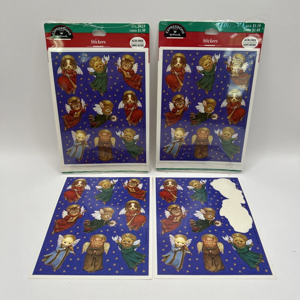 Vintage Set of 9 Sheets Hallmark Adorable Animal Angels Minstrels Stickers NIP