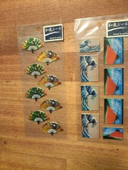 Japanese Sticker Set 2 Sheets Mt Fuji Wave Fan Traditional Art Made in Japan