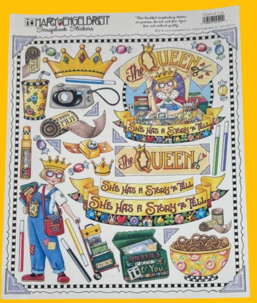 Vintage Mary Engelbreit The Queen STICKERS, She Has A Story To Tell 8×10 Sheet