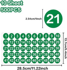 500 Pack Green Round Number Stickers 1-50 – Waterproof Vinyl Labels for All Uses