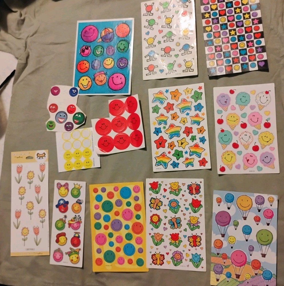 Lot Happy Face Stickers Hallmark Agc Highlights Hot Air Balloon Ice Cream Cones