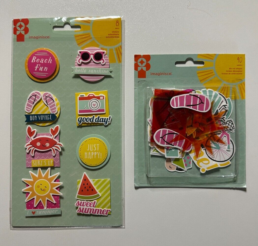Imaginisce Mixed Lot of Summer Fun, Die-Cuts & Layered Stickers-Beach, Pool