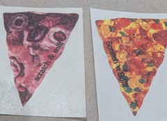 Vintage 3M PIZZA Slice Olive & Pepperoni Scratch & Sniff Stickers Set of 2