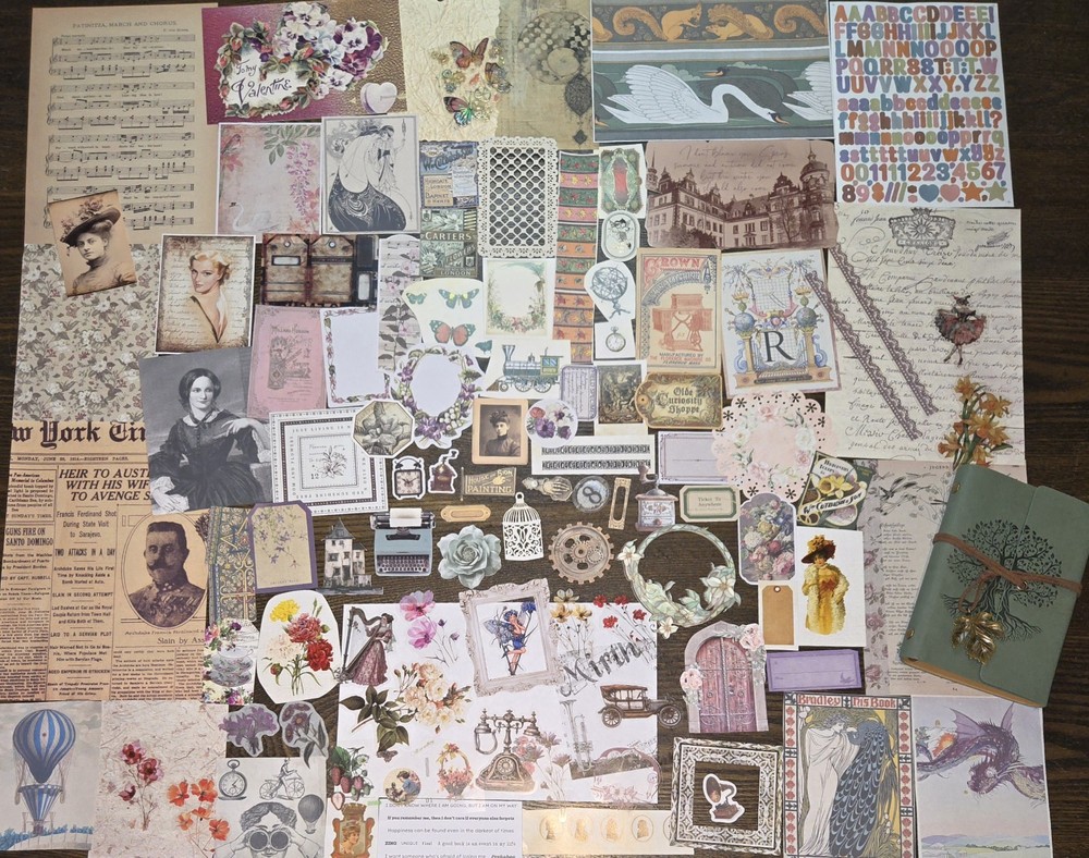 Junk Journal Kit Vintage Style Paper Stickers Tags Tickets Images Ephemera Craft