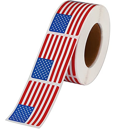 SANNIX 500 Pcs American Flag Sticker Roll,2 x 1.22 Inch US Flag Decal, USA