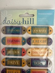 Daisy Hill Dimensional Travel Word Tags 14PC Relax Tour Laugh Drive Scrapbooking