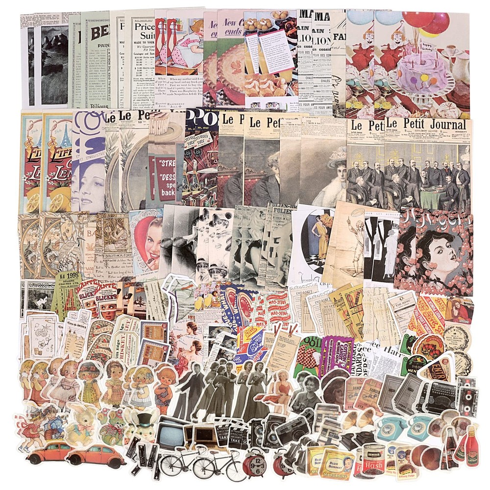 Draupnir 200pcs Vintage Junk Journal Supplies,Scrapbook Supplies Scrapbooking Pa