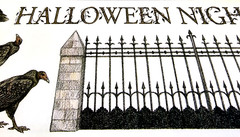 Vintage Halloween Clear Sticker 12″ Cemetery Gate Vultures NOS Tumblebeasts 2003